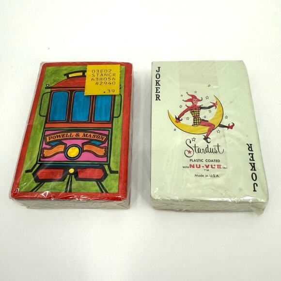 Lot/2 Vintage New Playing Cards Nu-Vue Stardust  Plastic Coated Powell & Mason - Picture 2 of 6